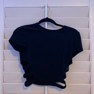 black crop top with slits